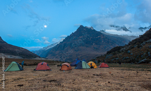 Night camping during the Santa cruz trek in the huascaran national park, Huaraz - Peru