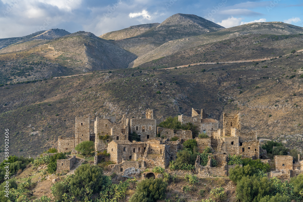 The charming hilltop village of Vatheia (also Vathia) on the Mani Peninsula, south-eastern Laconia, Peloponnese, Greece