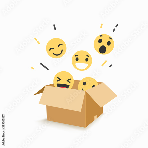 Emoji character with different expressions in the box. Vector illustration