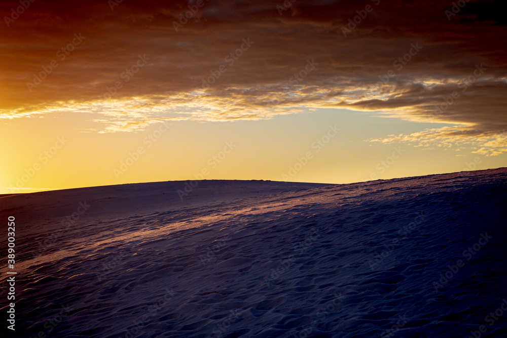 Dawn breaks over the Dunes in White Sands National Park, New Mexico