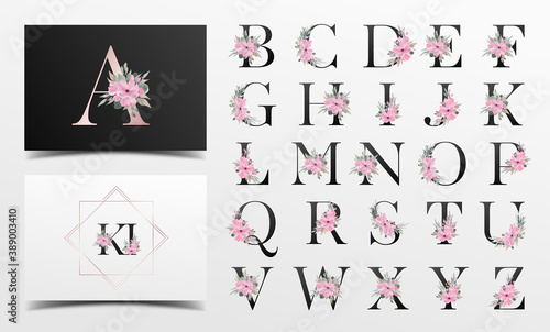 Beautiful alphabet collection with watercolor floral decoration