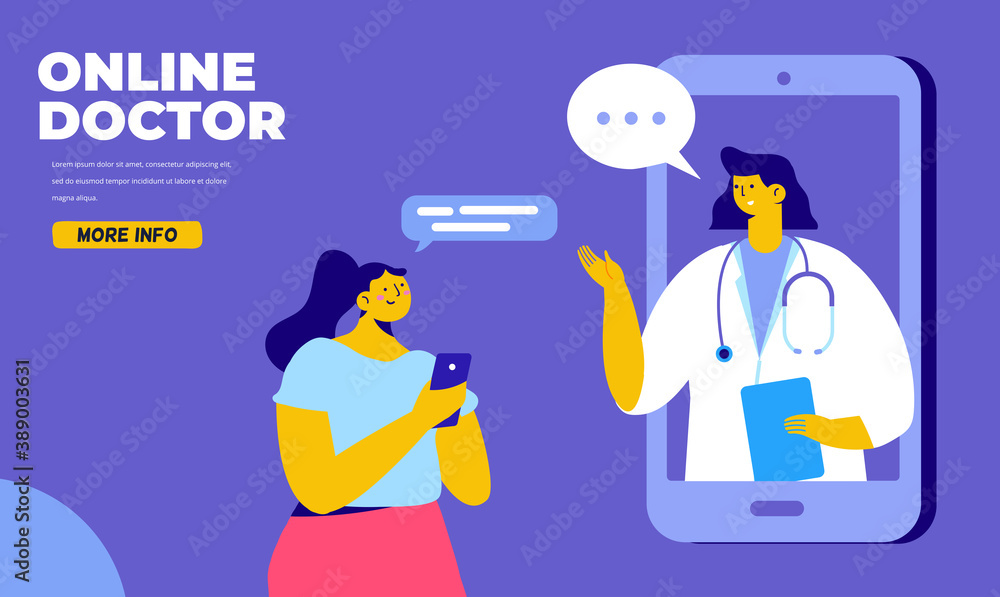 Online doctor. Ask a doctor. Patient consultation to the doctor via smartphone. flat vector illustration