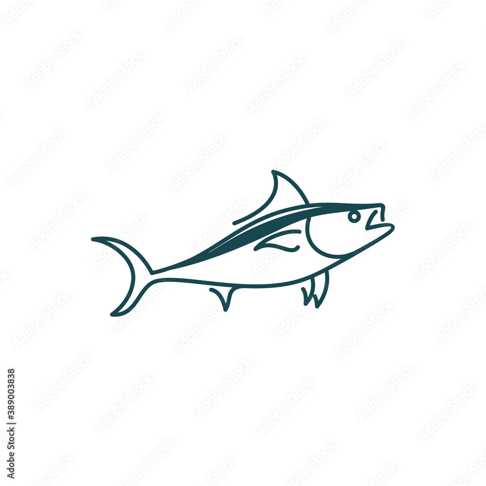 Line art tuna logo design vector