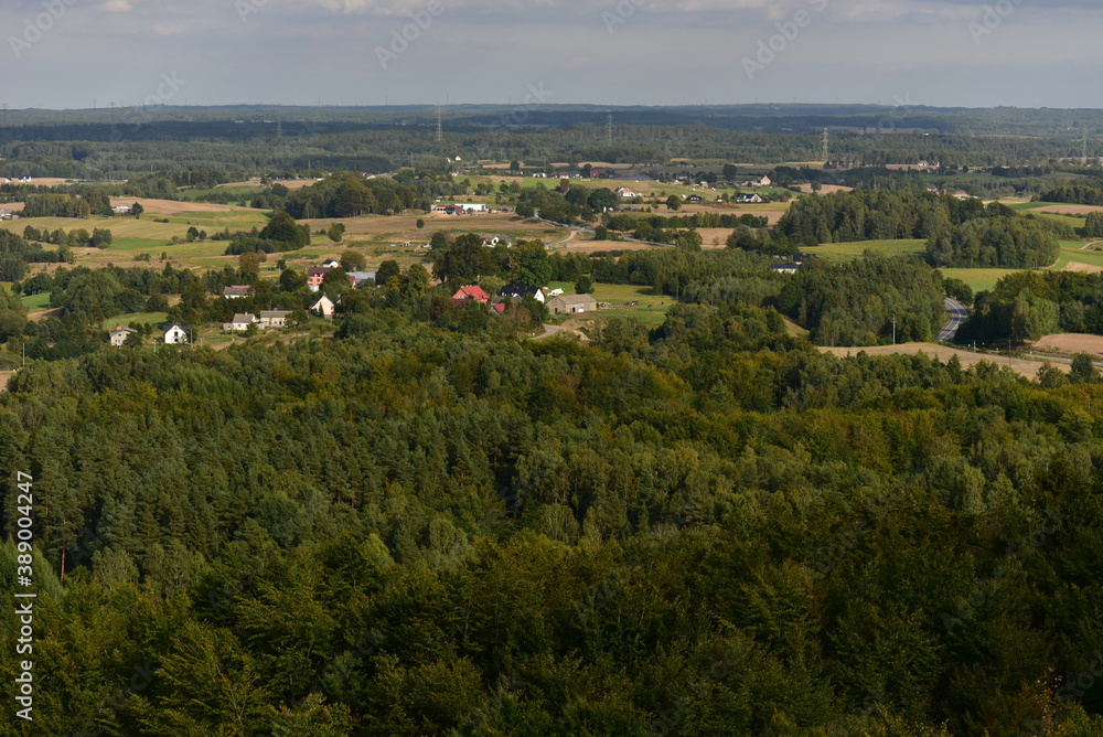 Landscape of the Kaszuby countryside, Poland. Blue sky on the summer time. 