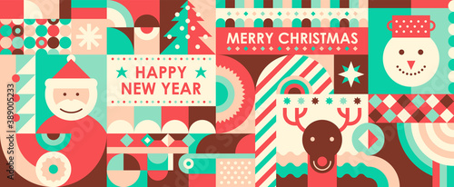 Christmas background design in retro geometric style. Vector illustration.