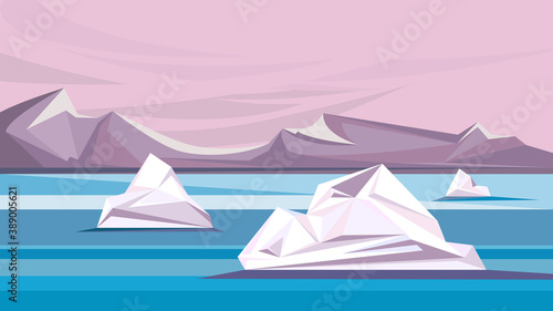 North Pole with melting ice. Arctic Ocean.