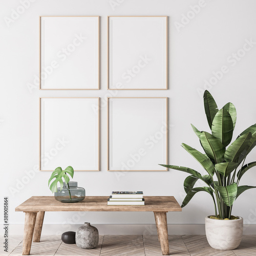 mock up poster frame in modern interior background, gallery wall in gray living room, Scandinavian Boho style
