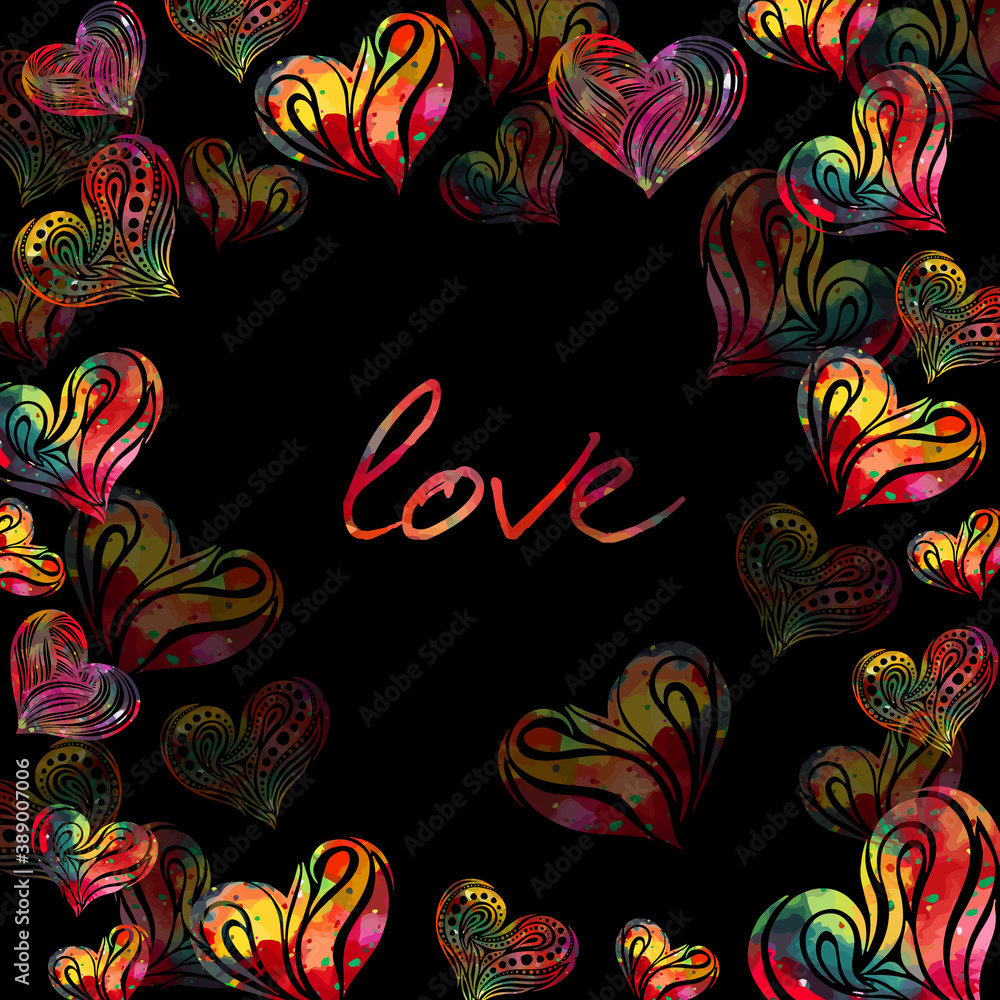 Frame of multicolored hearts. Happy Valentine's Day. Vector illustration