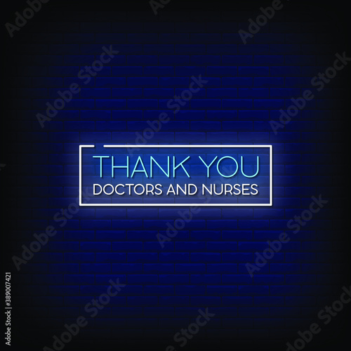 Thank You Doctor and nurses Neon Signs Style Text Vector