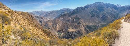 Panoramic view of Peruvian mountains with clear skies