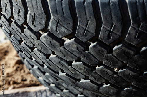 Car tires close up. Texture of car tire tread.
