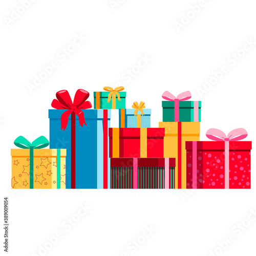 Multicolored colorful gifts stacked in a slide