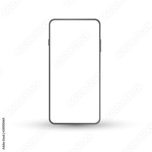 Smartphone mockup with blank screen. Vector frameless smart phone, cellphone isolated on white background.