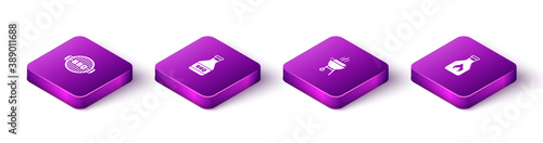 Set Isometric Barbecue grill, Ketchup bottle, grilled shish kebab and icon. Vector.