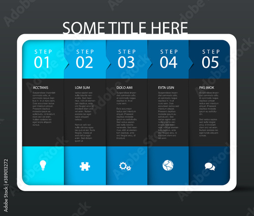 Vector progress five steps template in rounded container