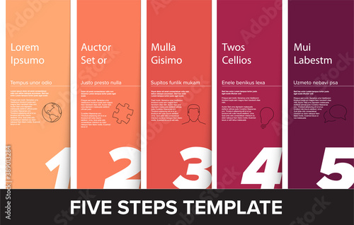 Five red simple color steps process infographic template