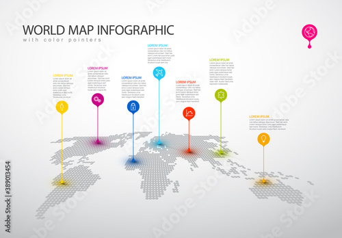 World map infograph template with pointer marks