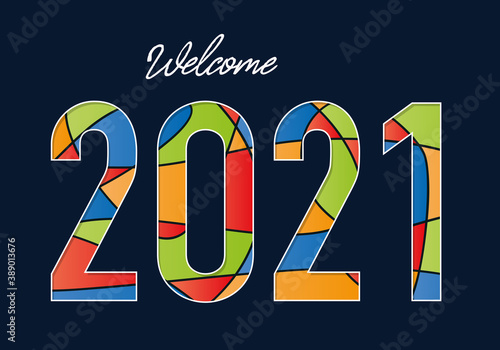 Carte de vœux 2021dynamique et coloré pour souhaité la bienvenue à la nouvelle année.