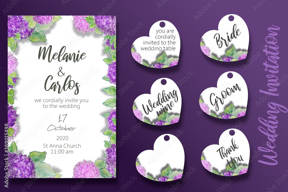 Wedding Invitation Purple Hydrangea