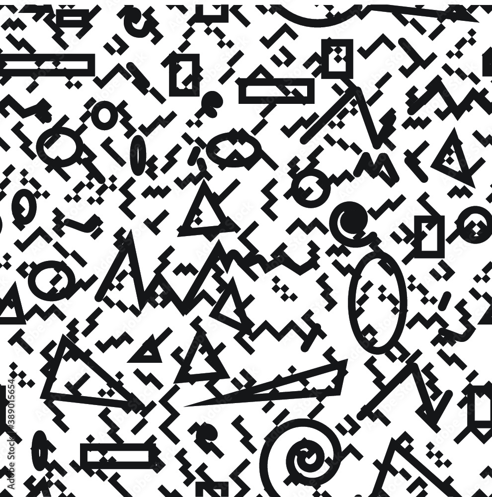 Hipster fashion .Trendy seamless pattern in Memphis style and with different shapes i. Jumble design . Repeating zigzag smooth lines vector background . Cool geometric texture . Hipster fashion .Trendy seamless pattern in Memphis style and with different shapes i. Jumble design . Repeating zigzag smooth lines vector background . Cool geometric texture .