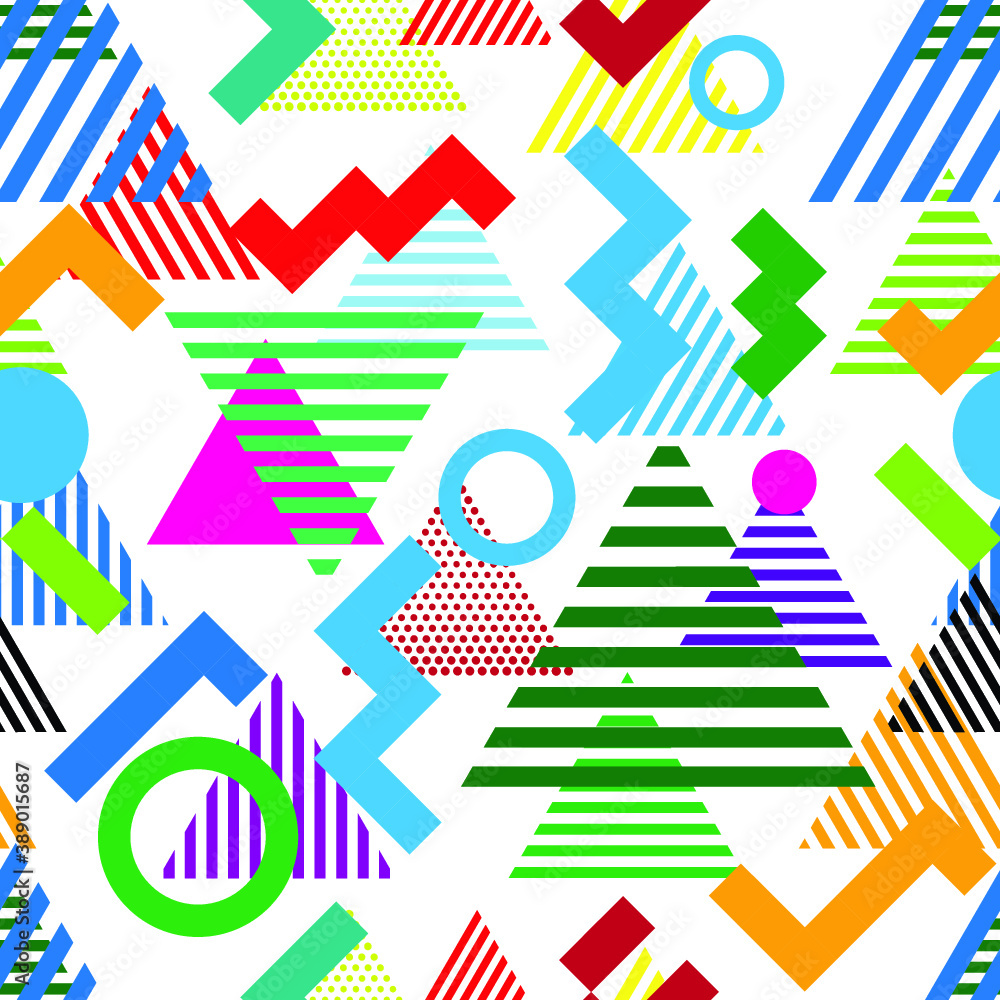 Hipster fashion .Trendy seamless pattern in Memphis style and with different shapes i. Jumble design . Repeating zigzag smooth lines vector background . Cool geometric texture . Hipster fashion .Trendy seamless pattern in Memphis style and with different shapes i. Jumble design . Repeating zigzag smooth lines vector background . Cool geometric texture .