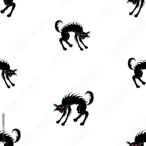 Seamless pattern of black disheveled domestic cat