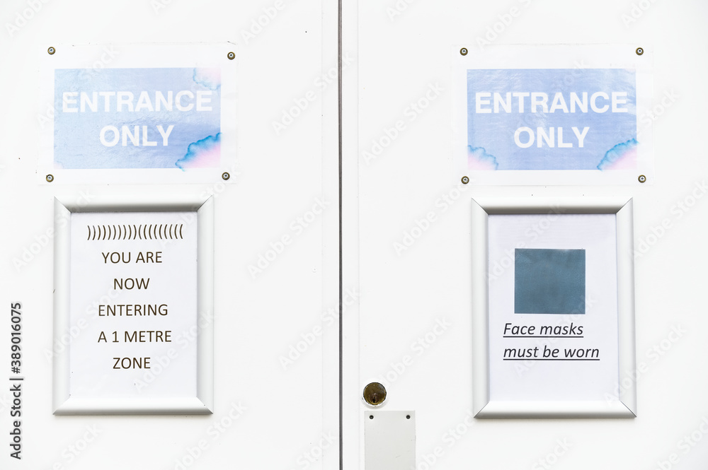 Social distancing sign for shop customer rules when shopping Social distancing sign for shop customer rules when shopping