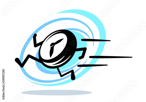 Vector illustration of fast running time, alarm clock character