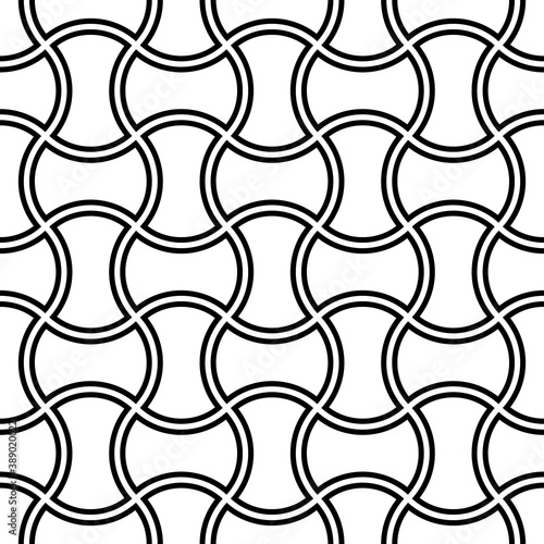 Apple core quilts texture. Patchwork motif. Seamless surface pattern design with ethnic ornament. White axehead figures with black outlines background wallpaper. Digital paper, textile print. Vector.