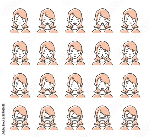 女性の表情イラスト20点セット