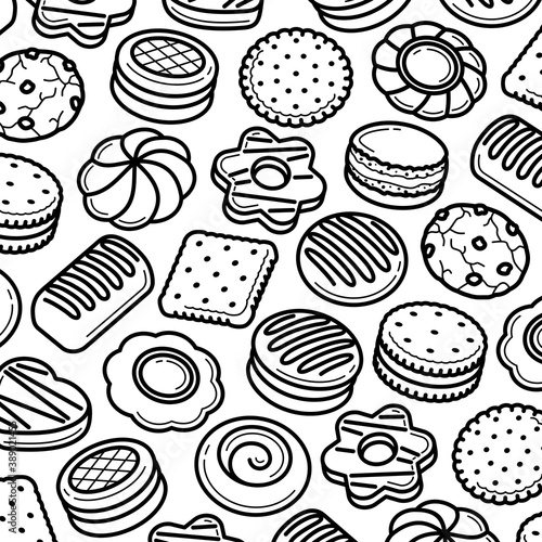 Cookies pattern background set. Collection icon cookies. Vector
