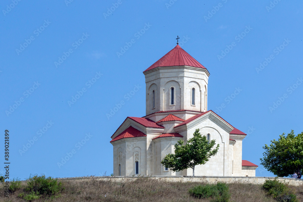 white Church with red roof