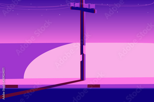 Abstract viewpoint in the city background. vector minimal colors. district in the stars. electric pole on street. vista in district. design esp10.