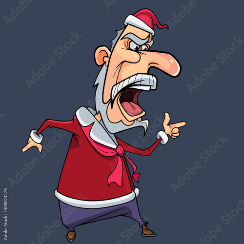 cartoon angry santa claus standing and shouting gesturing with his hands