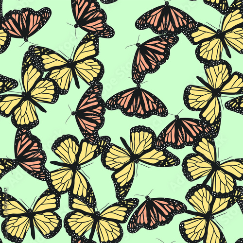 Seamless vector butterflies pattern. Butterfly print. Trendy animal motif wallpaper. Fashionable background for fabric  textile  design  banner  cover  web etc.