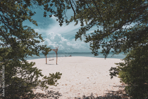 Sea and beach views from the bushes. photo