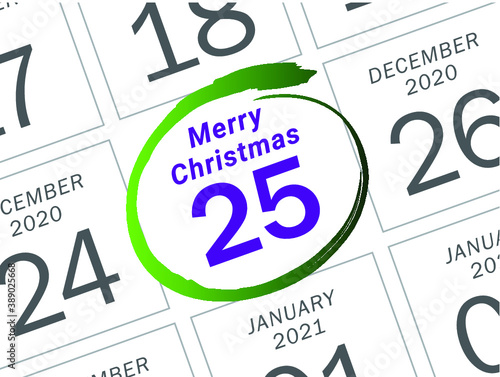 Close up of Christmas day 2021 on diary calendar. Wishing you wonderful memories during this joyous season.
