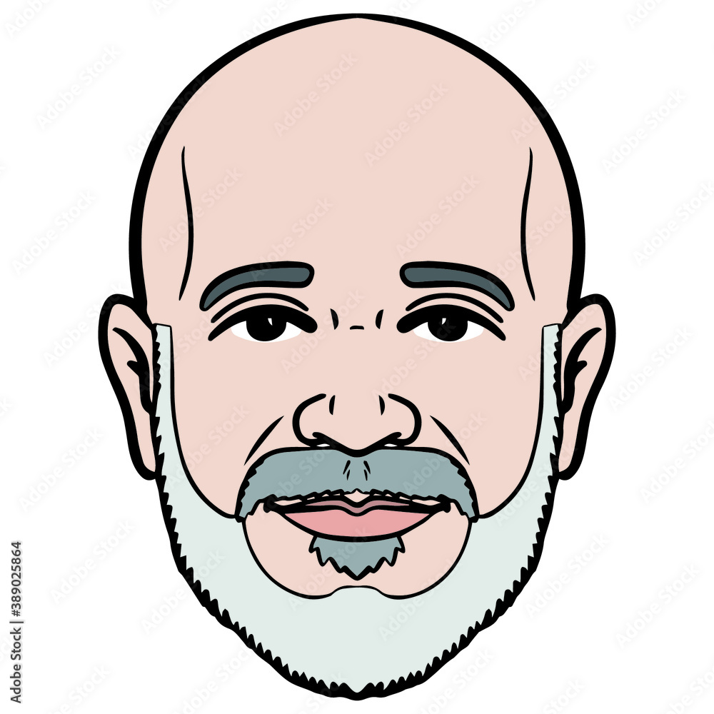comic avatar head. bald man with a full gray beard. comic avatar head. bald man with a full gray beard.