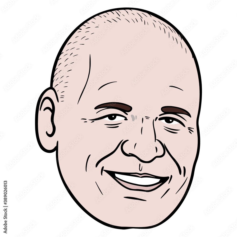 hand drawn vector illustration. bald head. avatar, laughing. hand drawn vector illustration. bald head. avatar, laughing.