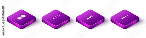 Set Isometric Makeup powder with mirror, Eyebrow tweezers, and Nail file icon. Vector.