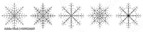 Set of snowflakes on a white isolated background.