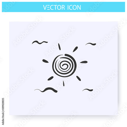 Clear sky icon. Hand drawn sketch. Clear weather. Sunny day. Sunshine. Summer day. Weather forecast concept. Meteorology sign. Isolated vector illustration