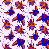 Creative seamless pattern with colorful hand drawn beetles. Colorful print for any design.	