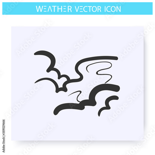 Smog icon.Hand drawn sketch. Industrial emissions. Thick haze. Air pollution. Greenhouse effect. Overcast sky. Weather forecast concept. Meteorology sign. Isolated vector illustration