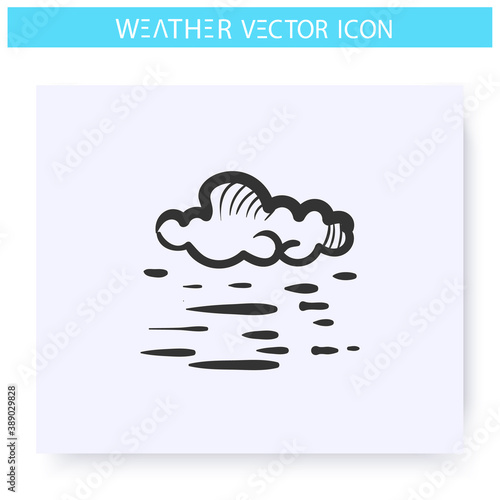 Fog icon. Hand drawn sketch. Foggy weather. Cloud and fog. Mist. Hazed sky. Weather forecast concept. Meteorology sign. Isolated vector illustration