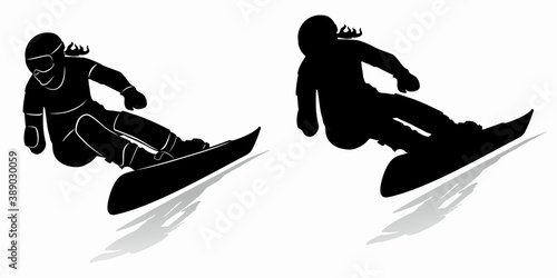 silhouette of a snowboarder , vector drawing