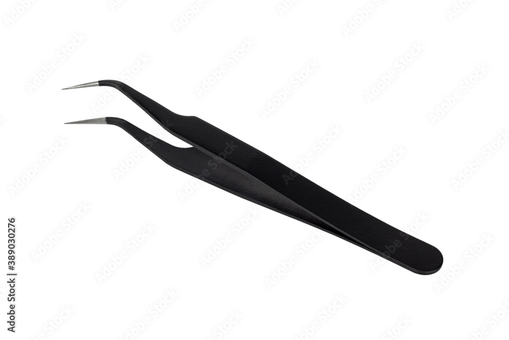 Black metal tweezer with antistatic coating. Black metal tweezer with antistatic coating.