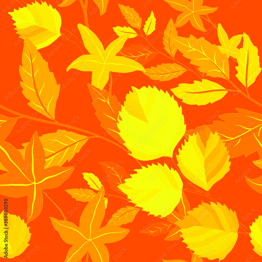 Botanical seamless pattern with leaves. Bright summer or spring print for any purposes. Colorful hand drawn illustration. Vintage natural pattern. Organic background.	