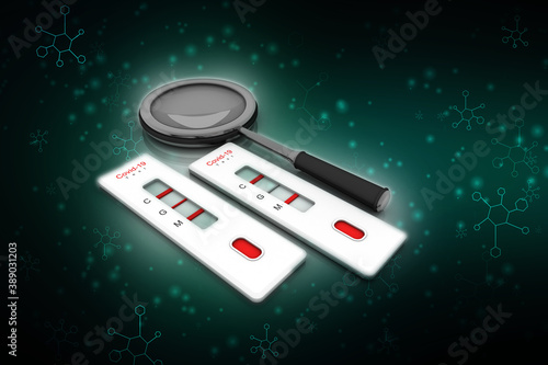 3d illustration rapid home self test kit with lens 
