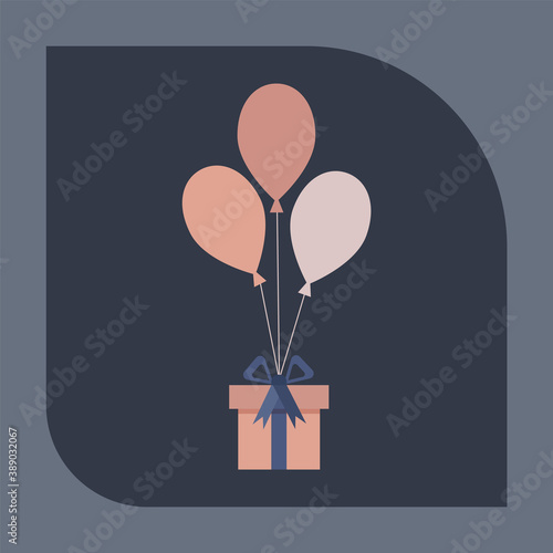 Vector icon of the gift box on balloons. Vector line icon.  Pictogram.  Concept of mobile ordering